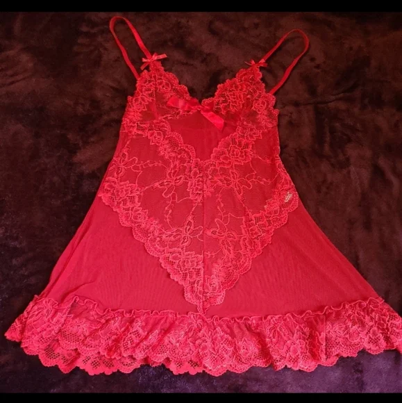 Lace red bow babydoll lingerie size Medium. - Picture 1 of 2